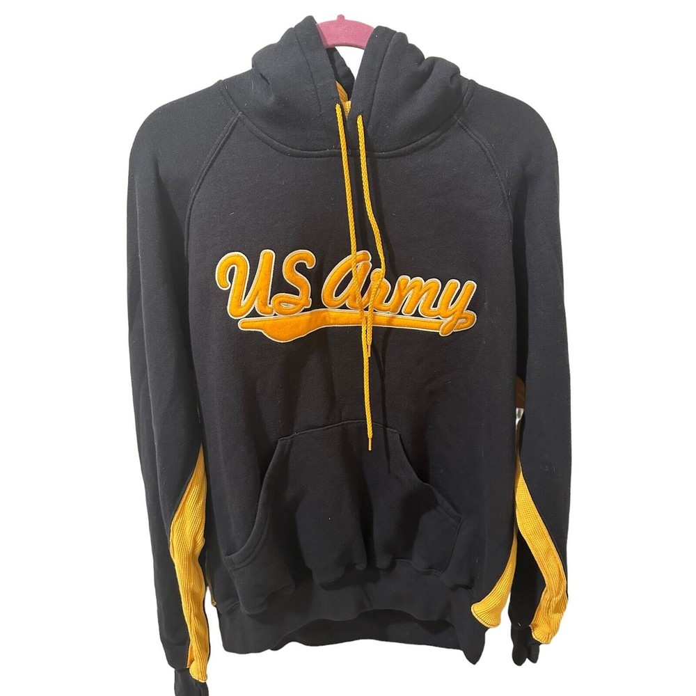 US Army Hoodie Vintage Soffe Mens XL Black and Yellow